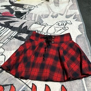 Red with black skirt